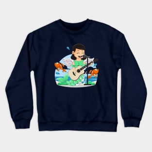 Mermaid cute singing playing guitar Crewneck Sweatshirt